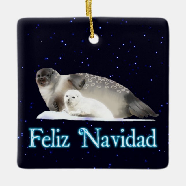 Feliz Navidad - Ringed Siegel Keramikornament (Vorderseite)