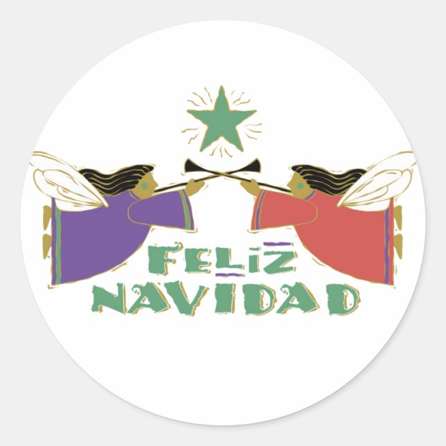 Feliz Navidad Runder Aufkleber (Vorderseite)