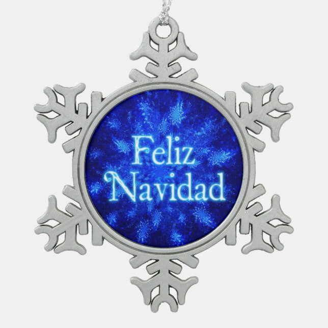 Feliz Navidad - Snowburst Schneeflocken Zinn-Ornament (Vorderseite)