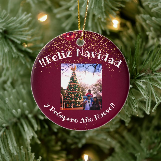 Feliz Navidad Spanische Weihnachtsgrüße Keramik Ornament (Baum)