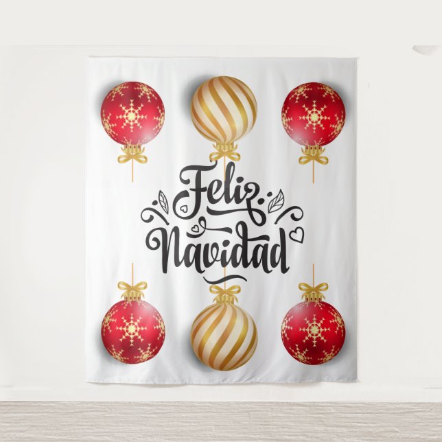 Feliz Navidad Spanischer Weihnachtsbaubels Wandteppich (Vorderseite)