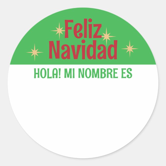 Feliz Navidad Spanish Hallo Tag Runder Aufkleber (Vorderseite)