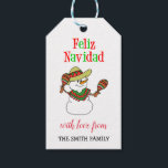 Feliz Navidad Spanish Snowman Personalisiert Famil Geschenkanhänger<br><div class="desc">Feliz Navidad mit Niedlichem spanischem Thema Snowman Cartoon Personalisierte Familiengeschenktaegel Tags. Sie zeichnen sich durch ein rot-weißes Muster für den Hintergrund aus. Fügen Sie Ihren Familiennamen zu diesen niedlichen Geschenkmarken hinzu. Es gibt einen Schneemann in einem Sombrero mit Maracas gekleidet. Ideal für ein spanisches Weihnachtsthema.</div>