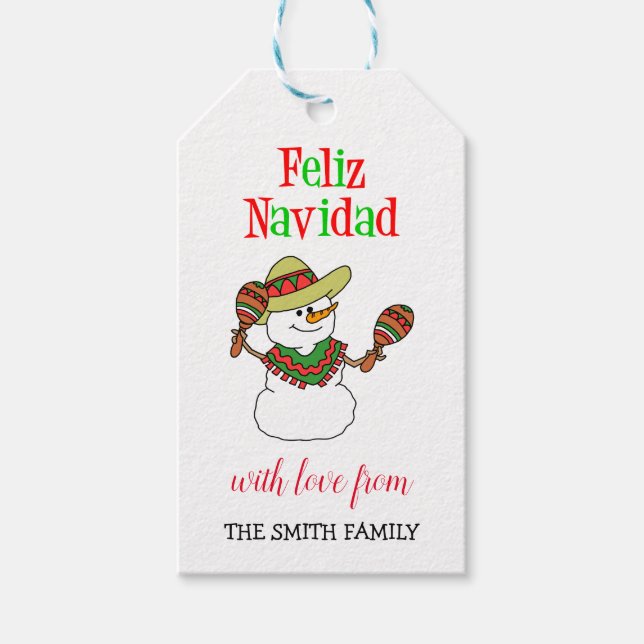 Feliz Navidad Spanish Snowman Personalisiert Famil Geschenkanhänger (Vorderseite)