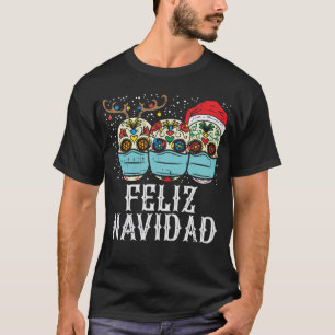 Feliz Navidad Sugar Skull in Mask Funny Xmas T-Shirt
