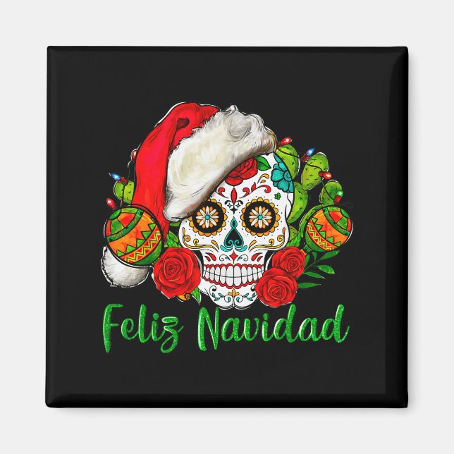 Feliz Navidad Sugar Skull Mexican Christmas  Magnet (Vorne)