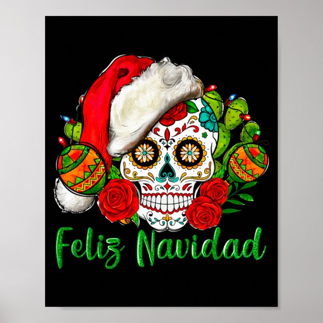 Feliz Navidad Sugar Skull Mexican Christmas  Poster (Vorne)