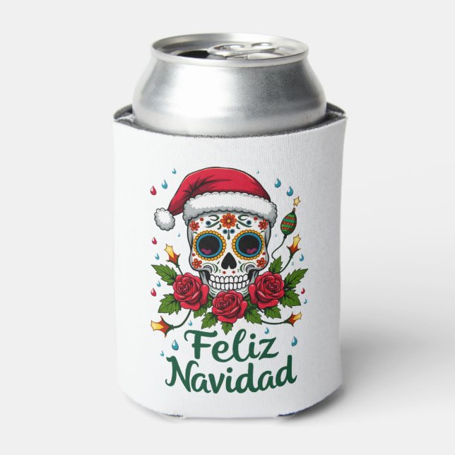 Feliz Navidad Sugar Skull Mexican Christmas T-Shir Dosenkühler (Kanne Vorderseite)