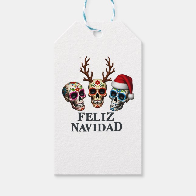 Feliz Navidad Sugar Skulls Reindeer Santa Mexican  Geschenkanhänger (Vorderseite)
