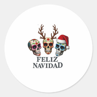 Feliz Navidad Sugar Skulls Reindeer Santa Mexican  Runder Aufkleber