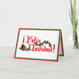 Feliz Navidad Textdesign mit Pine Cones Feiertagskarte