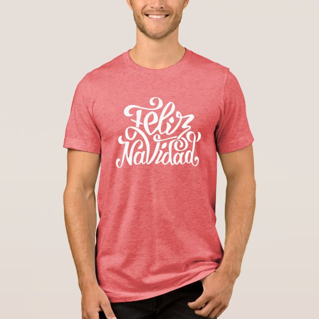 Feliz Navidad Typografie | Urlaub Tri-Blend Shirt (Vorderseite)