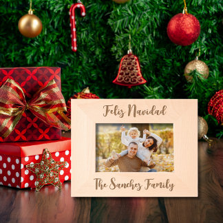 Feliz Navidad und Familienname Geätzte Rahmen