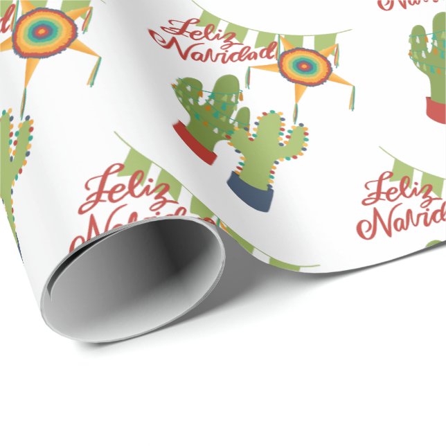 Feliz Navidad Urlaub dekoriert Kaktus Geschenkpapier (Rolleneckpunkt)