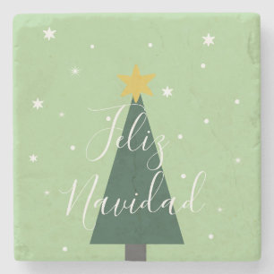 Feliz Navidad Urlaub grüner Baumschnee und Sterne Steinuntersetzer