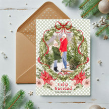 Feliz Navidad Watercolor Floral Bow Family Foto