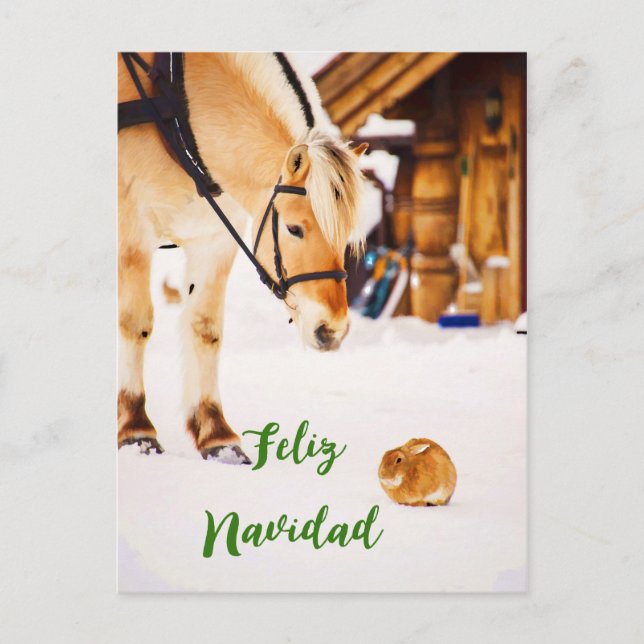 Feliz Navidad Weihnachten mit Landtieren im Schnee (Vorderseite)