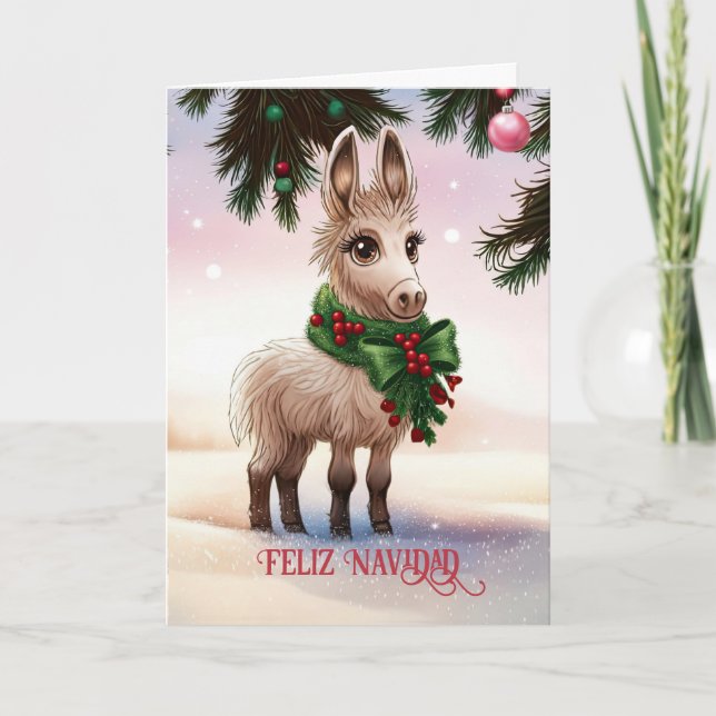 Feliz Navidad Weihnachten Niedlicher Donkey Burro Karte (Vorderseite)