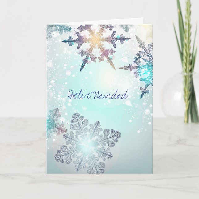 Feliz Navidad Weihnachten UrlaubBlue Schneeflocke Dankeskarte (Vorderseite)