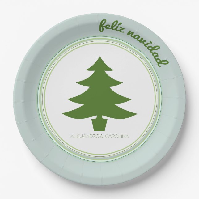 Feliz Navidad: Weihnachtsbaum: Personalisiert Pappteller (Vorderseite)