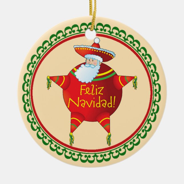 Feliz Navidad Weihnachtsverzierung Keramikornament (Vorne)