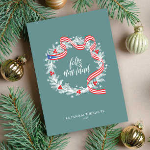 Feliz Navidad Wreath Flat Holiday Card Feiertagskarte