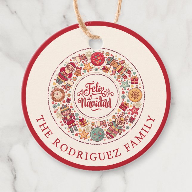 Feliz Navidad Wreath Geschenkanhänger (Vorderseite)