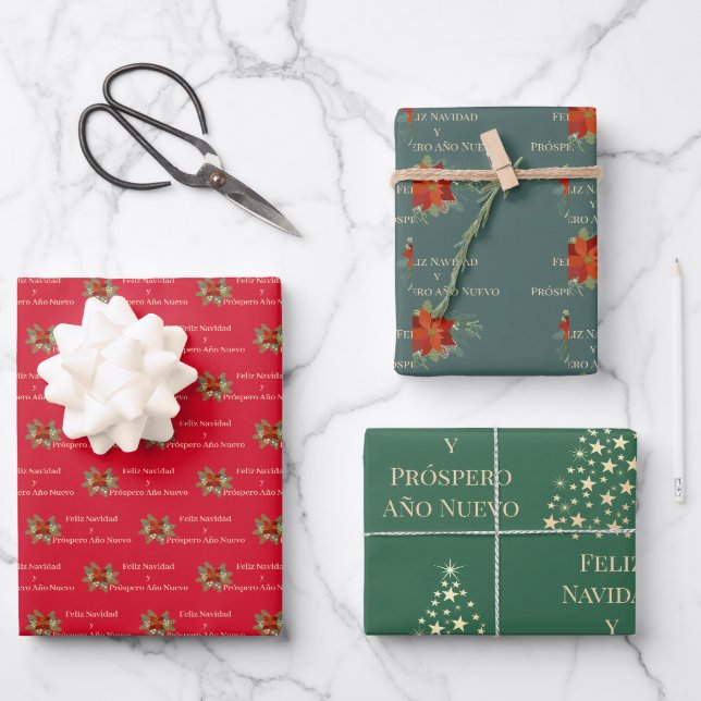 Feliz Navidad y Prospero Año Nuevo Geschenkpapier Set (Vorderseite)