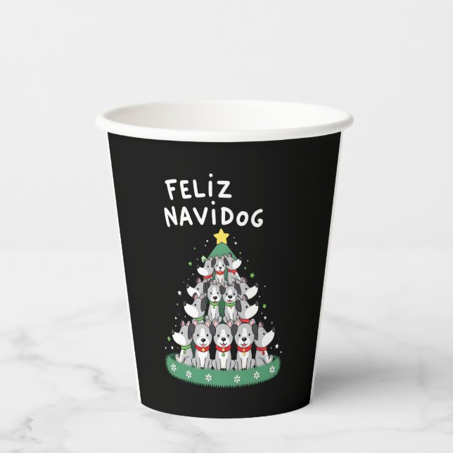 Feliz Navidog Christmas Dog T-Shirt, Funny Cute Xm Pappbecher (Vorderseite)