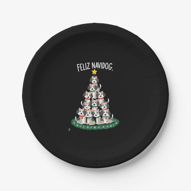 Feliz Navidog Christmas Dog T-Shirt, Funny Cute Xm Pappteller (Vorderseite)