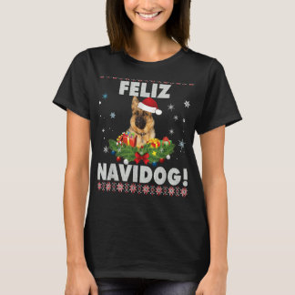 Feliz Navidog German Shepherd Dog Ugly Sweater Chr T-Shirt