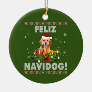Feliz Navidog Golden Retriever Dog Ugly Sweater Keramik Ornament