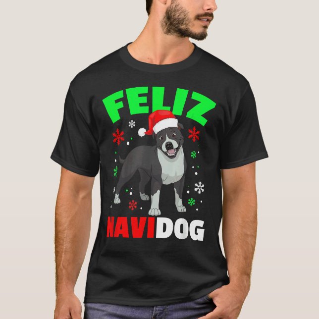 Feliz Navidog Pitbull Dog Ugly Xmas Sweater T-Shirt (Vorderseite)