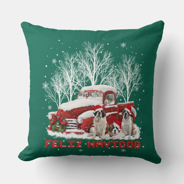 Feliz Navidog Saint Bernard Christmas Dovers Liebh Kissen (Vorderseite)
