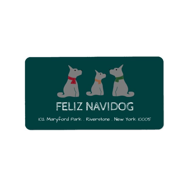Feliz Navidog, spanischer Weihnachtsstil Adressaufkleber (Vorne)