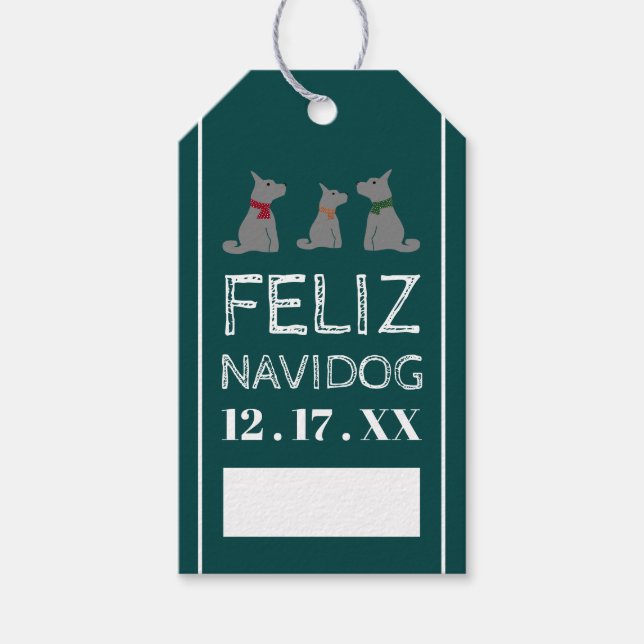 Feliz Navidog, spanischer Weihnachtsstil Geschenkanhänger (Vorderseite)