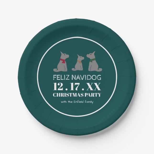 Feliz Navidog, spanischer Weihnachtsstil Pappteller (Vorderseite)