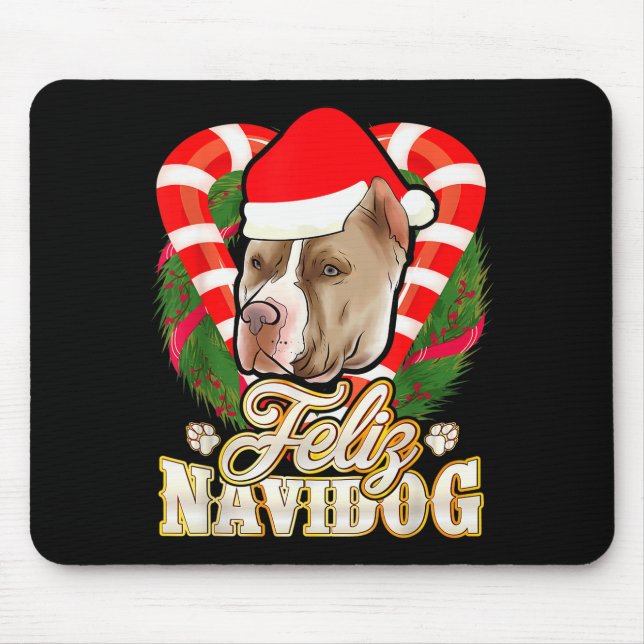 Feliz Navidog Tbull With Santa Claus Hat Ttie Chri Mousepad (Vorne)