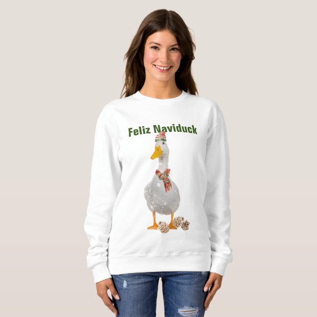 Feliz Naviduck Funny Duck Sweatshirt de Noël (Devant entier)
