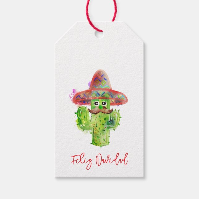Felize Navidad Cactus Art Southwest Christmas Fun Geschenkanhänger (Vorderseite)