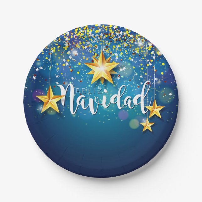 Felize Navidad Gold Stars Weihnachten 7" Pappteller (Vorderseite)