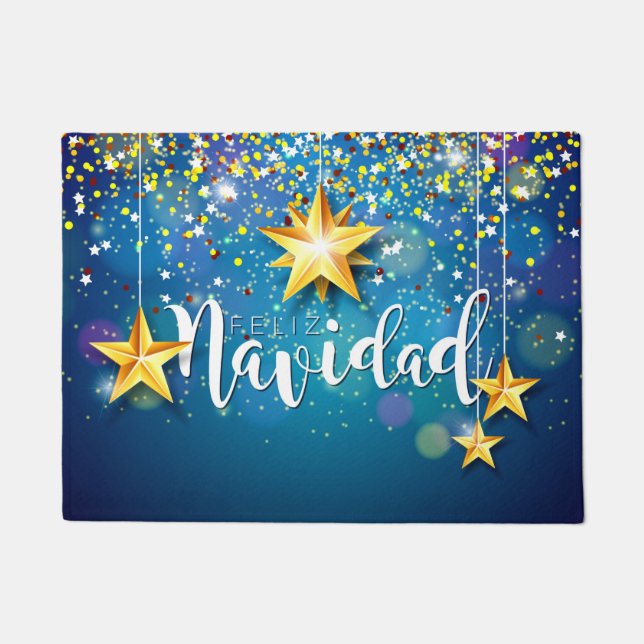 Felize Navidad Gold Stars Weihnachten Fußmatte (Vorderseite)