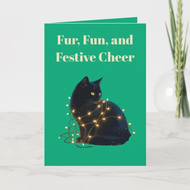 Fell, Spaß und festliche Stimmung Schwarze Katze v Karte (Vorderseite)