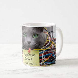 Fellball, IT / Help Desk Tasse, Bürospaß Katzen Kaffeetasse