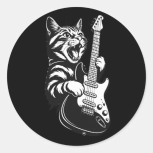 Fels Katz spielt elektrische Gitarre Coole Musik Runder Aufkleber