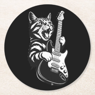 Fels Katz spielt elektrische Gitarre   Coole Musik Runder Pappuntersetzer
