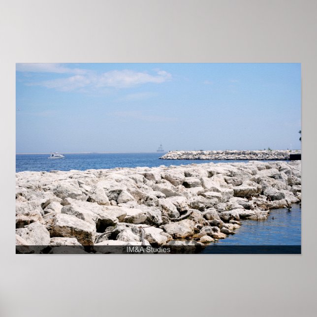 Felsbarrieren und See Poster (Vorne)