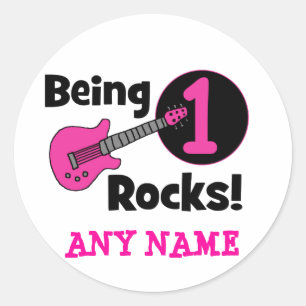 Felsen 1 sein! mit rosa Gitarre Runder Aufkleber