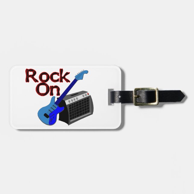 Felsen auf Gitarre u. Ampere Gepäckanhänger (Vorderseite horizontal)