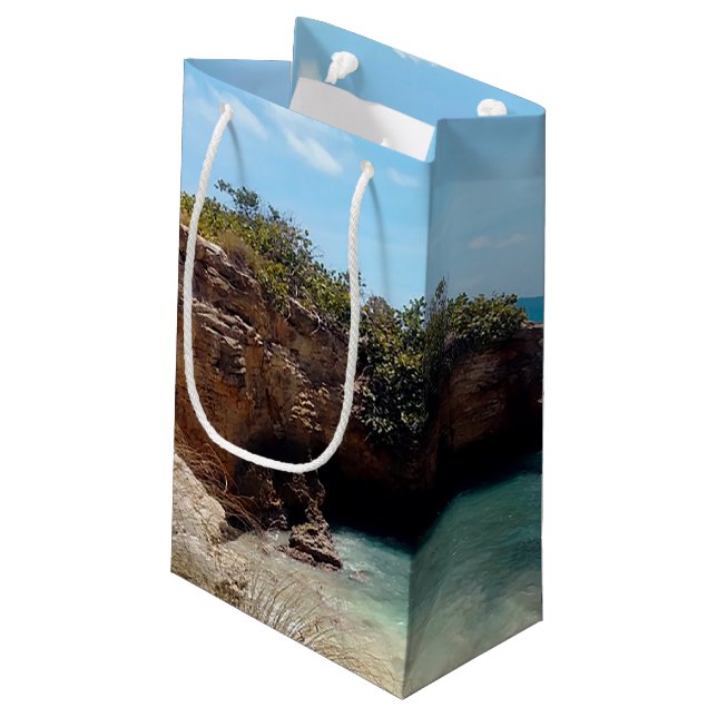 Felsen-Brücke am Strand, Puerto Rico, Cabo Rojo Kleine Geschenktüte (Rückseite Schrägansicht)